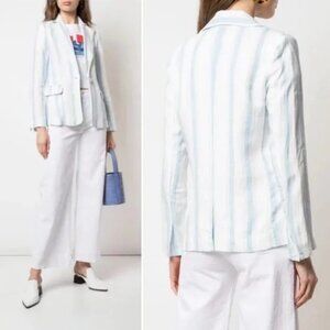 NWT FRAME DENIM Classic Stripe Linen Blazer Sky Blue\White  4 MSRP $400